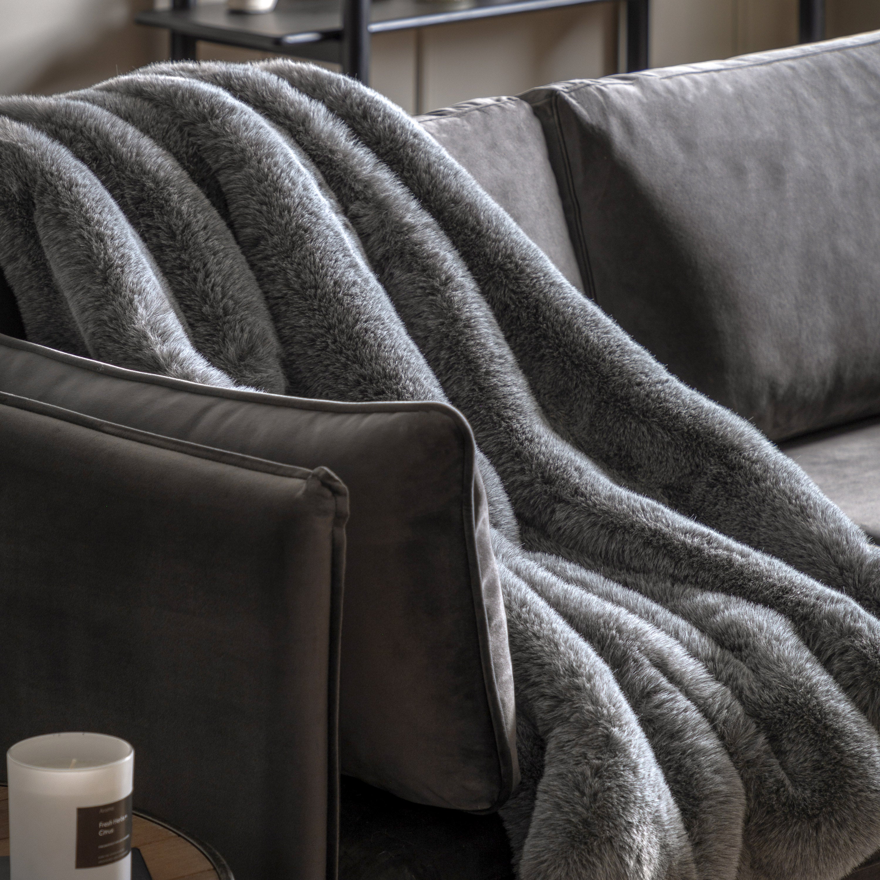Bernard Smoke Grey Faux Fur Throw